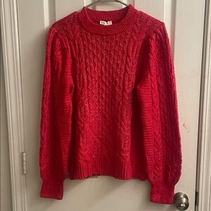 crown & ivy Red Cable-Knit Crewneck Sweater